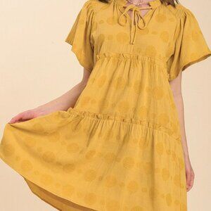 Polka Dot Tiered Dress. Color Golden Rod.